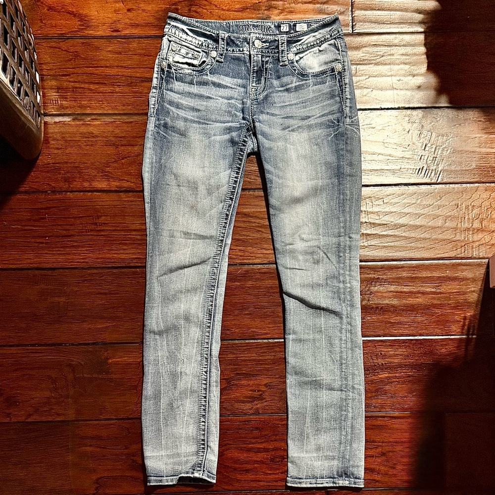 Miss Me Straight Leg Jeans Size 27- Distressed Faded Denim Y2